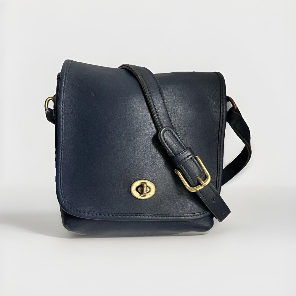 Vintage Coach Companion Flap Crossbody Bag 9076 | 90s Navy Blue Leather RARE